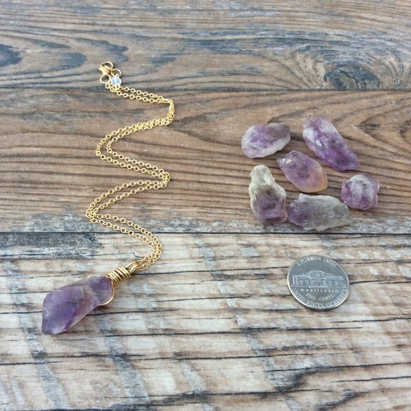 Raw Amethyst necklace, 14k gold filled, February birthstone - Picture 3 of 9